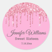 Sticker Rond sweet sixteen rose étincelles parties scintillant  (Devant)