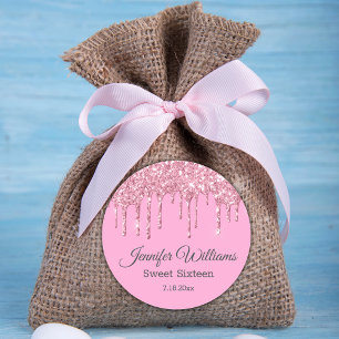 Sticker Rond sweet sixteen rose étincelles parties scintillant