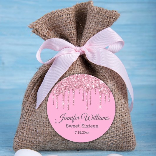 Sticker Rond sweet sixteen rose étincelles parties scintillant