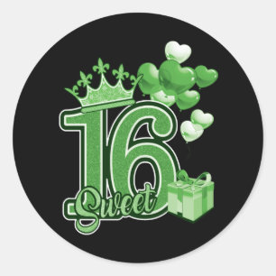 Sticker Rond Sweet sixteen Vert d'anniversaire