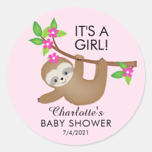 Sticker Rond Sweet Sloth C'est une fille Baby shower Favor Stic