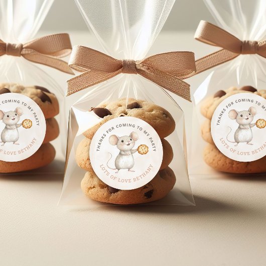 Sticker Rond Sweet Souris et Cookies Anniversaire Merci