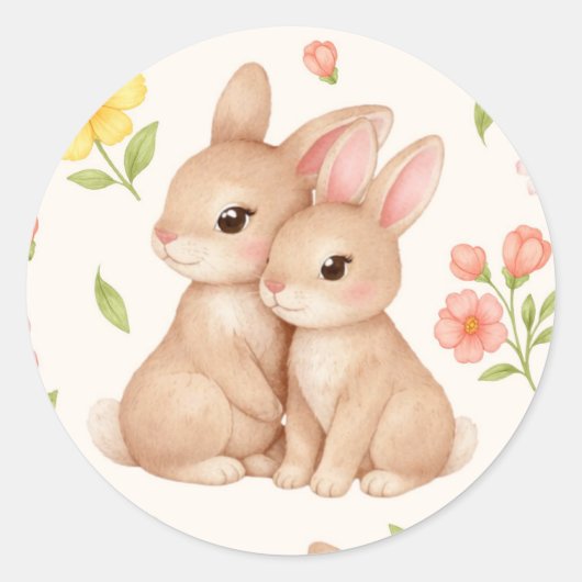 Sticker Rond Sweet Spring Bunnies & Floral Garden Pattern (Devant)