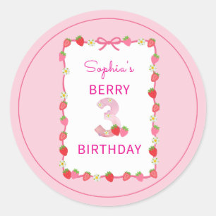 Sticker Rond Sweet Strawberry 3e Invitation anniversaire