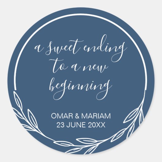 Sticker Rond Sweet Terminer Nouveau Début Marine Blue Mariage F (Devant)
