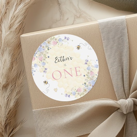 Sticker Rond Sweet To Bee One Pastel Premier Anniversaire