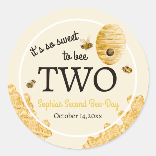 Sticker Rond Sweet To Bee Two Second Birthday Bees Honeycomb (Devant)