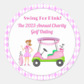 Sticker Rond Swing For Pink Golf Outing Sensibilisation au Canc (Devant)