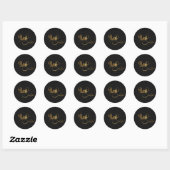 Sticker Rond Swirly Script Zodiac Sign Leo Gold on Black (Feuille)