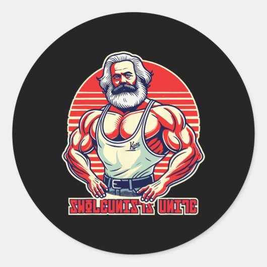 Sticker Rond Swoleunists Unite Funny Communist Gym Bodybuilder (Devant)
