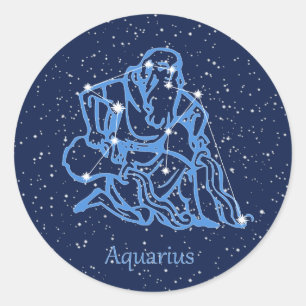 Sticker Rond Symbole Aquarius Constellation et Zodiaque avec ét