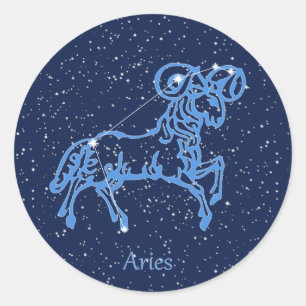 Sticker Rond Symbole Aries Constellation et Zodiac avec étoiles