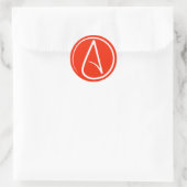 Sticker Rond Symbole athée : blanc sur rouge (Sac)