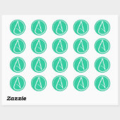 Sticker Rond Symbole athée : blanc sur vert menthe (Feuille)
