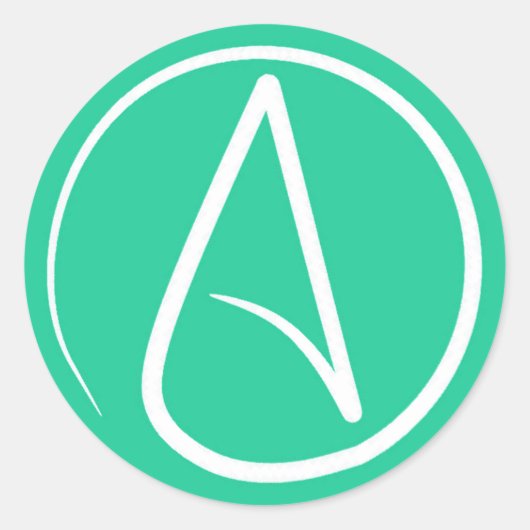 Sticker Rond Symbole athée : blanc sur vert menthe (Devant)