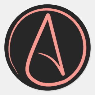 Sticker Rond Symbole athée : corail sur noir