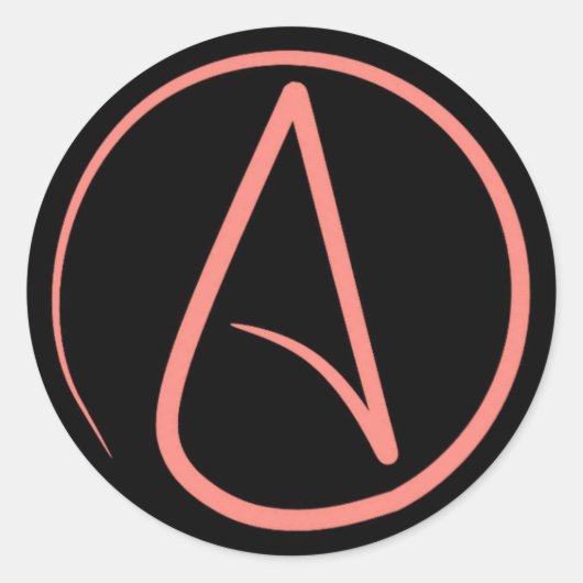 Sticker Rond Symbole athée : corail sur noir (Devant)