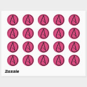 Sticker Rond Symbole athée : noir sur fuchsia (Feuille)