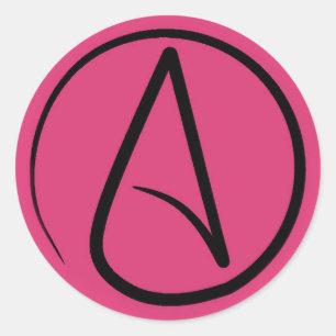 Sticker Rond Symbole athée : noir sur fuchsia