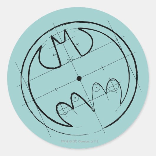 Sticker Rond Symbole Batman | Logo technique d'esquisse (Devant)