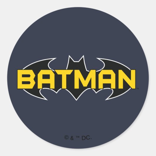 Sticker Rond Symbole Batman | Nom Logo jaune et noir (Devant)
