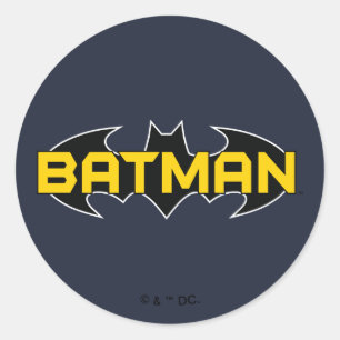 Sticker Rond Symbole Batman Nom Logo jaune et noir