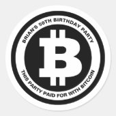 Sticker Rond Symbole Bitcoin noir et blanc Message personnalisé (Devant)