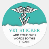 Sticker Rond Symbole Caduceus de médecine vétérinaire Texte per (Devant)