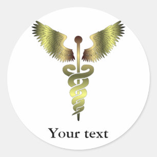 Sticker Rond Symbole Caduceus d'or