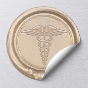 Sticker Rond Symbole Caduceus Médicale or Infirmière Docteur Ci