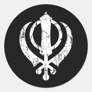 Sticker Rond SYMBOLE CHIKH Khanda blanc écaillé sur Noir