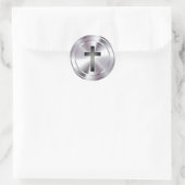 Sticker Rond Symbole Christian Cross - argent chrome (Sac)