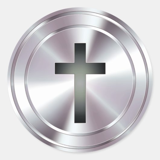 Sticker Rond Symbole Christian Cross - argent chrome (Devant)