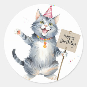 Sticker Rond Symbole d'anniversaire du chat gris mou - Annivers