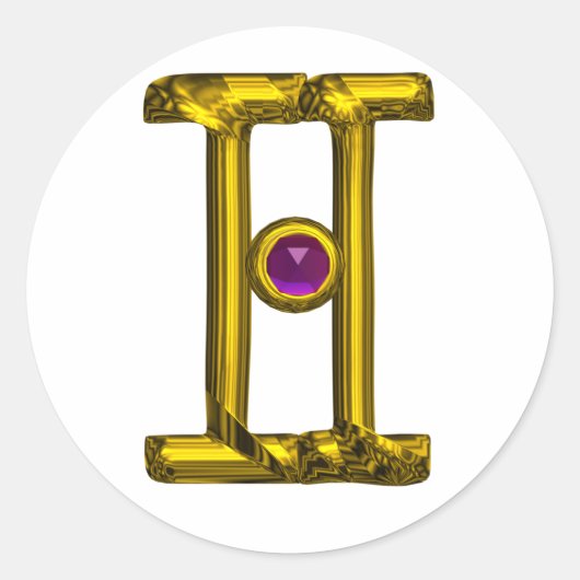Sticker Rond Symbole d'anniversaire GEMINI Gold Zodiac (Devant)