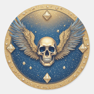 Sticker Rond ☠️ Symbole de crâne ailé gothique pour les fans de