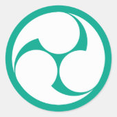 Sticker Rond Symbole de crête Mitsudomoe bleu et blanc (Devant)