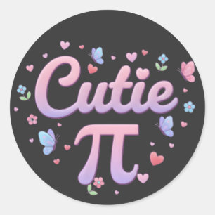 Sticker Rond Symbole de Cutie Pi Math Pun Papillon Rose Coeurs