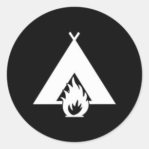 Sticker Rond Symbole de feu blanc et de tente pour Arrière - p