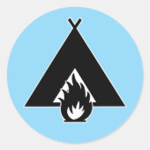 Sticker Rond Symbole de feu de camp et de tente (Devant)