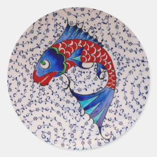 Sticker Rond Symbole de Fortune Bonne chance Poisson Koi