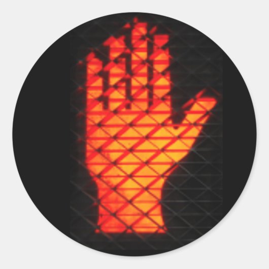 Sticker Rond Symbole de la main "ATTENDRE" orangé blanc (Devant)