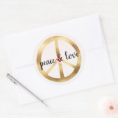STICKER ROND SYMBOLE DE LA PAIX D'OR AVEC COEUR (Enveloppe)