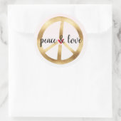 STICKER ROND SYMBOLE DE LA PAIX D'OR AVEC COEUR (Sac)