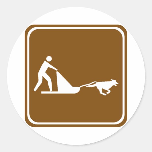 Sticker Rond Symbole de la route de traîneau à chien (Devant)