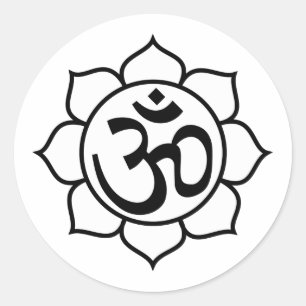 Sticker Rond Symbole de l'Aum de fleurs Lotus
