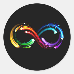 Sticker Rond Symbole de l'infini de comètes arc-en-ciel