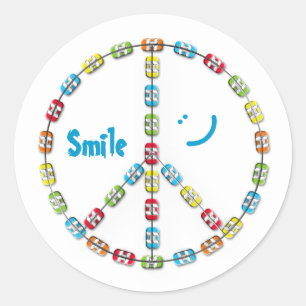 Sticker Rond Symbole de paix Braces colorés Smile