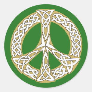 Sticker Rond Symbole de paix celtique or et blanc
