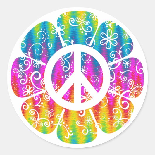 Sticker Rond Symbole de paix coloré Fleur (Devant)